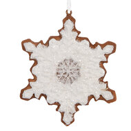 Clayre & Eef | Decoratie hanger Sneeuwvlok Wit Bruin 9x1x10 cm | 6PR5357