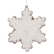 Clayre & Eef | Decoratie hanger Sneeuwvlok Wit Bruin 9x1x10 cm | 6PR5358