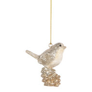 Clayre &amp; Eef   | Decoratie Hanger Vogel Beige Goudkleurig 6x3x6 cm | 6PR5660