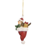 Clayre & Eef | Decoratie Hanger Vogel Bruin Rood 5x3x9 cm | 6PR5665