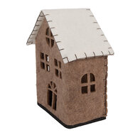 Clayre &amp; Eef   | Vilten Huis Bruin Wit 17x9x19 cm | 66305