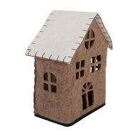 Clayre &amp; Eef   | Vilten Huis Bruin Wit 17x9x19 cm | 66305