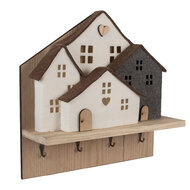 Clayre &amp; Eef   | Kapstok met Vilten Huizen Bruin Wit 40x13x40 cm | 66307