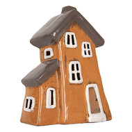 Clayre & Eef | Decoratie Huisje Oranje Grijs 16x11x22 cm | 6CE2190