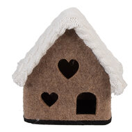 Clayre &amp; Eef   | Vilten Huis Bruin Wit 13x10x13 cm | 66306