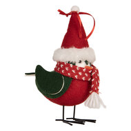 Clayre & Eef | Decoratie beeld Vogel Rood Zwart 11x7x12 cm | 66339