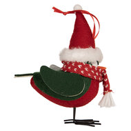 Clayre & Eef | Decoratie beeld Vogel Rood Zwart 11x7x12 cm | 66339