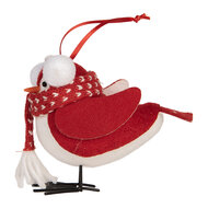 Clayre &amp; Eef   | Decoratie beeld Vogel Rood Wit 12x7x10 cm | 66341