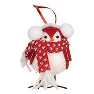 Clayre &amp; Eef   | Decoratie beeld Vogel Rood Wit 12x7x10 cm | 66341