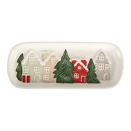 Clayre & Eef | Serveerschaal Wit Groen 30x12x3 cm | 6CE2223