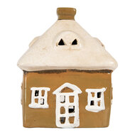 Clayre & Eef | Decoratie Huisje Bruin Beige 12x9x14 cm | 6CE2184