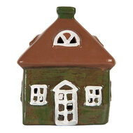 Clayre & Eef | Decoratie Huisje Groen Bruin 12x9x14 cm | 6CE2185
