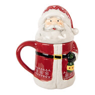 Clayre &amp; Eef   | Mok met deksel Rood Wit 15x10x19 cm / 450 ml | 6CEMU0196