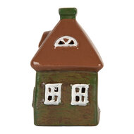 Clayre & Eef | Decoratie Huisje Groen Bruin 12x9x14 cm | 6CE2185