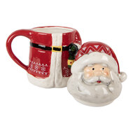 Clayre &amp; Eef   | Mok met deksel Rood Wit 15x10x19 cm / 450 ml | 6CEMU0196
