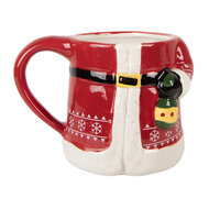Clayre &amp; Eef   | Mok met deksel Rood Wit 15x10x19 cm / 450 ml | 6CEMU0196