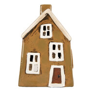 Clayre & Eef | Decoratie Huisje Bruin Beige 12x8x18 cm | 6CE2187