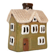 Clayre & Eef | Decoratie Huisje Groen Beige 11x7x13 cm | 6CE2188