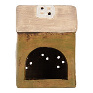 Clayre & Eef | Decoratie Huisje Groen Beige 10x7x14 cm | 6CE2191