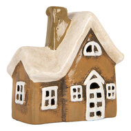 Clayre &amp; Eef   | Decoratie Huisje Bruin Beige 13x7x13 cm | 6CE2192