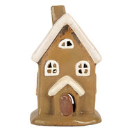 Clayre & Eef | Decoratie Huisje Bruin Beige 10x10x16 cm | 6CE2195
