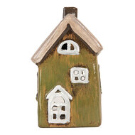 Clayre & Eef | Decoratie Huisje Groen Beige 9x7x15 cm | 6CE2196