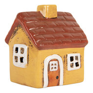 Clayre & Eef | Decoratie Huisje Geel Rood 8x7x10 cm | 6CE2197