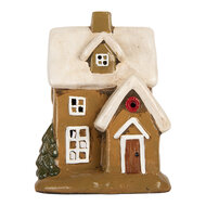 Clayre & Eef | Decoratie Huisje Bruin Beige 15x12x20 cm | 6CE2200