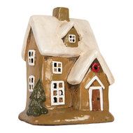Clayre & Eef | Decoratie Huisje Bruin Beige 15x12x20 cm | 6CE2200