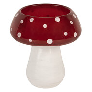 Clayre &amp; Eef   | Waxinelichthouder Paddenstoel Wit Rood &oslash; 8x9 cm | 6GL5198