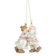 Clayre & Eef | Decoratie hanger kerstman met kerstvrouw Roze Groen 7x4x8 cm | 6PR5656