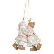 Clayre & Eef | Decoratie hanger kerstman met kerstvrouw Roze Groen 7x4x8 cm | 6PR5656