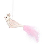 Clayre & Eef | Decoratie Hanger Vogel Wit Roze 8x5x5 cm | 6PR5657
