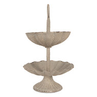 Clayre & Eef | Etagère 2 laags Grijs Beige ø 15x24 cm | 6Y5886
