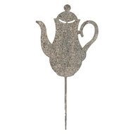 Clayre & Eef | Tuinsteker Theepot Grijs Beige 20x1x40 cm | 6Y5828