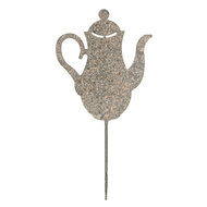 Clayre & Eef | Tuinsteker Theepot Grijs Beige 20x1x40 cm | 6Y5828