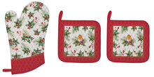 Dekoratief | Set 3 ovenwanten &#039;Christmas Berries&#039;, katoen, 20x30cm/20x20cm | A246025
