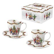 Dekoratief | Set 2 kopjes m/schoteltje &#039;Christmas Round Dance&#039;, porselein, 110ml | A236021