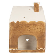 Clayre &amp; Eef   | Theelichthouder Kerst Huisje Bruin Wit 12x7x16 cm | 6CE2323