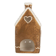 Clayre &amp; Eef   | Theelichthouder Kerst Huisje Bruin Wit 11x9x21 cm | 6CE2324