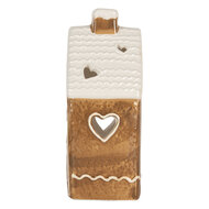 Clayre &amp; Eef   | Theelichthouder Kerst Huisje Bruin Wit 11x9x21 cm | 6CE2324