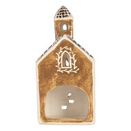 Clayre &amp; Eef   | Theelichthouder Kerst Huisje Bruin Wit 8x7x17 cm | 6CE2326