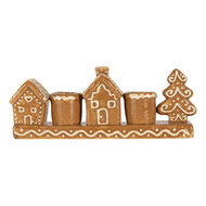 Clayre &amp; Eef   | Kandelaar Huisjes Bruin Wit 21x4x8 cm | 6CE2327