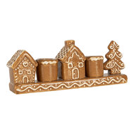 Clayre &amp; Eef   | Kandelaar Huisjes Bruin Wit 21x4x8 cm | 6CE2327