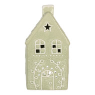 Clayre &amp; Eef   | Theelichthouder Kerst Huisje Groen Wit 11x9x21 cm | 6CE2328