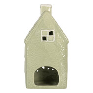 Clayre &amp; Eef   | Theelichthouder Kerst Huisje Groen Wit 11x9x21 cm | 6CE2328