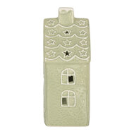 Clayre &amp; Eef   | Theelichthouder Kerst Huisje Groen Wit 11x9x21 cm | 6CE2328