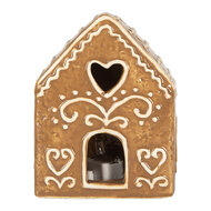 Clayre &amp; Eef   | Decoratie Huisje met LED Bruin Wit 8x6x10 cm | 6CE2330