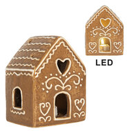 Clayre &amp; Eef   | Decoratie Huisje met LED Bruin Wit 8x6x10 cm | 6CE2330