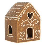 Clayre &amp; Eef   | Decoratie Huisje met LED Bruin Wit 8x6x10 cm | 6CE2330